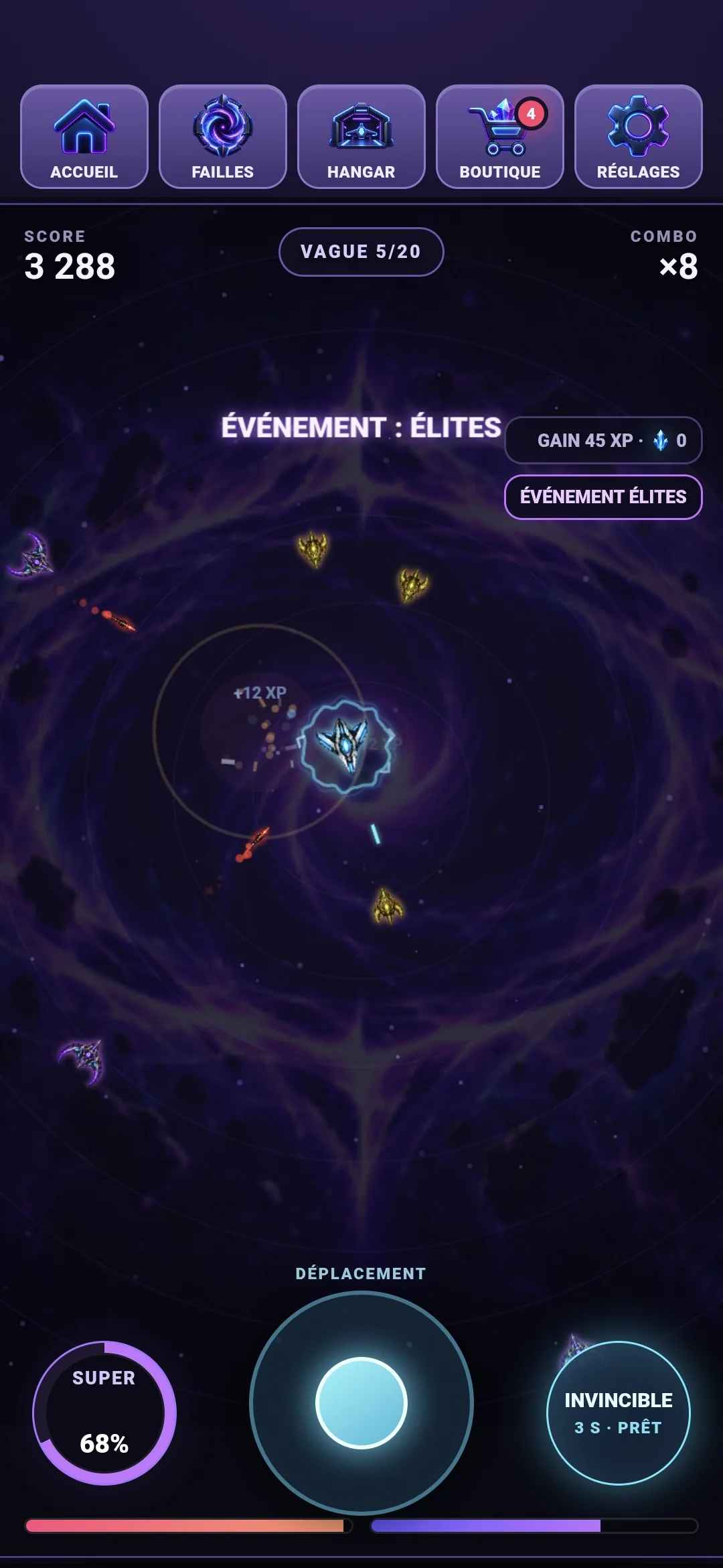 Combat spatial contre des ennemis élites dans une faille